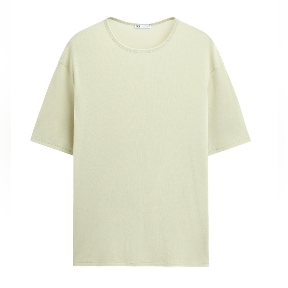Zara Men's Cream Crew Neck Short Sleeve Tee